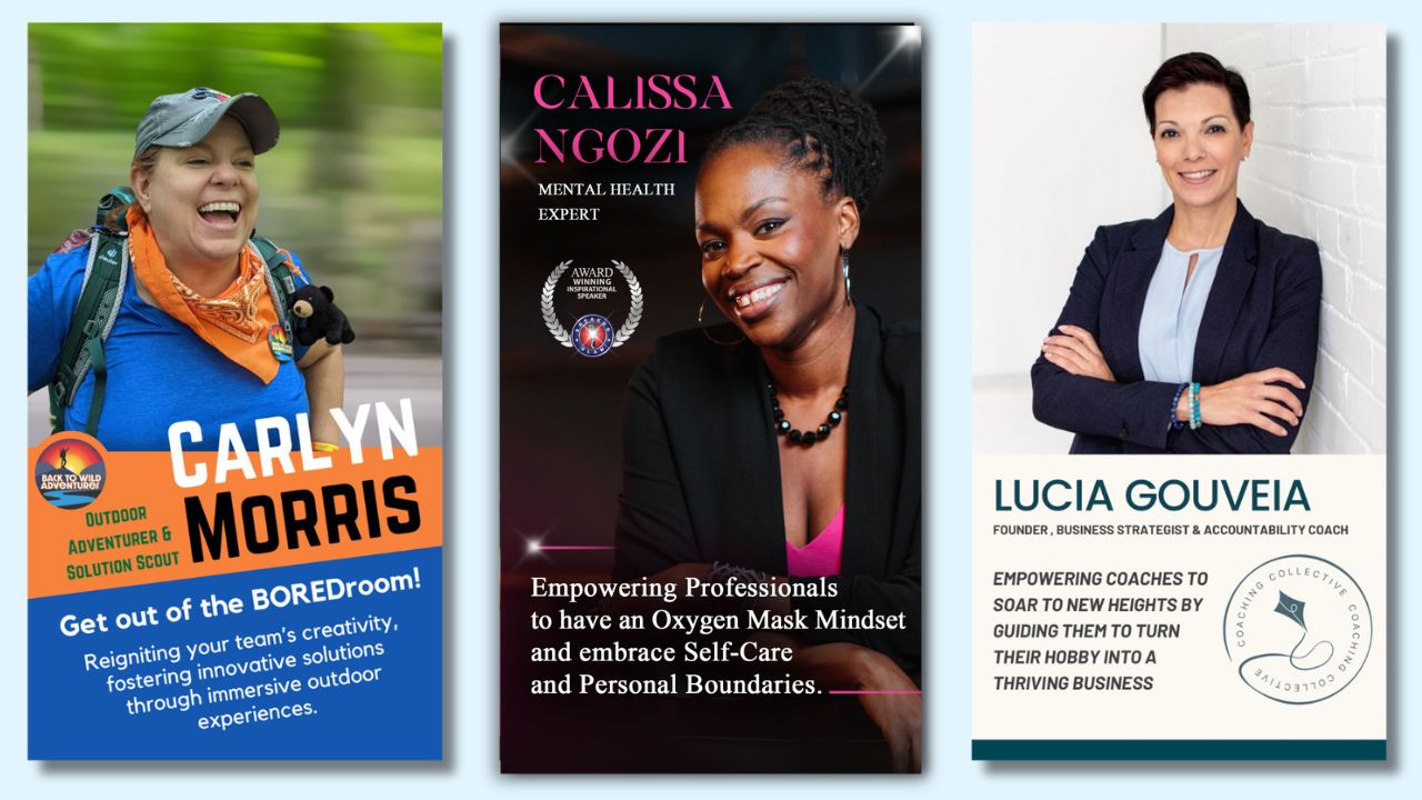 2024 Brand Builder Competition winners: Carlyn Morris, Calissa Ngozi, and Lucia Gouveia with their Positioning Graphics