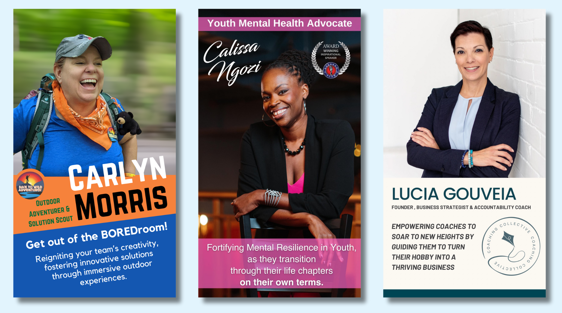 2024 Brand Builder Competition winners: Carlyn Morris, Calissa Ngozi, and Lucia Gouveia with their Positioning Graphics